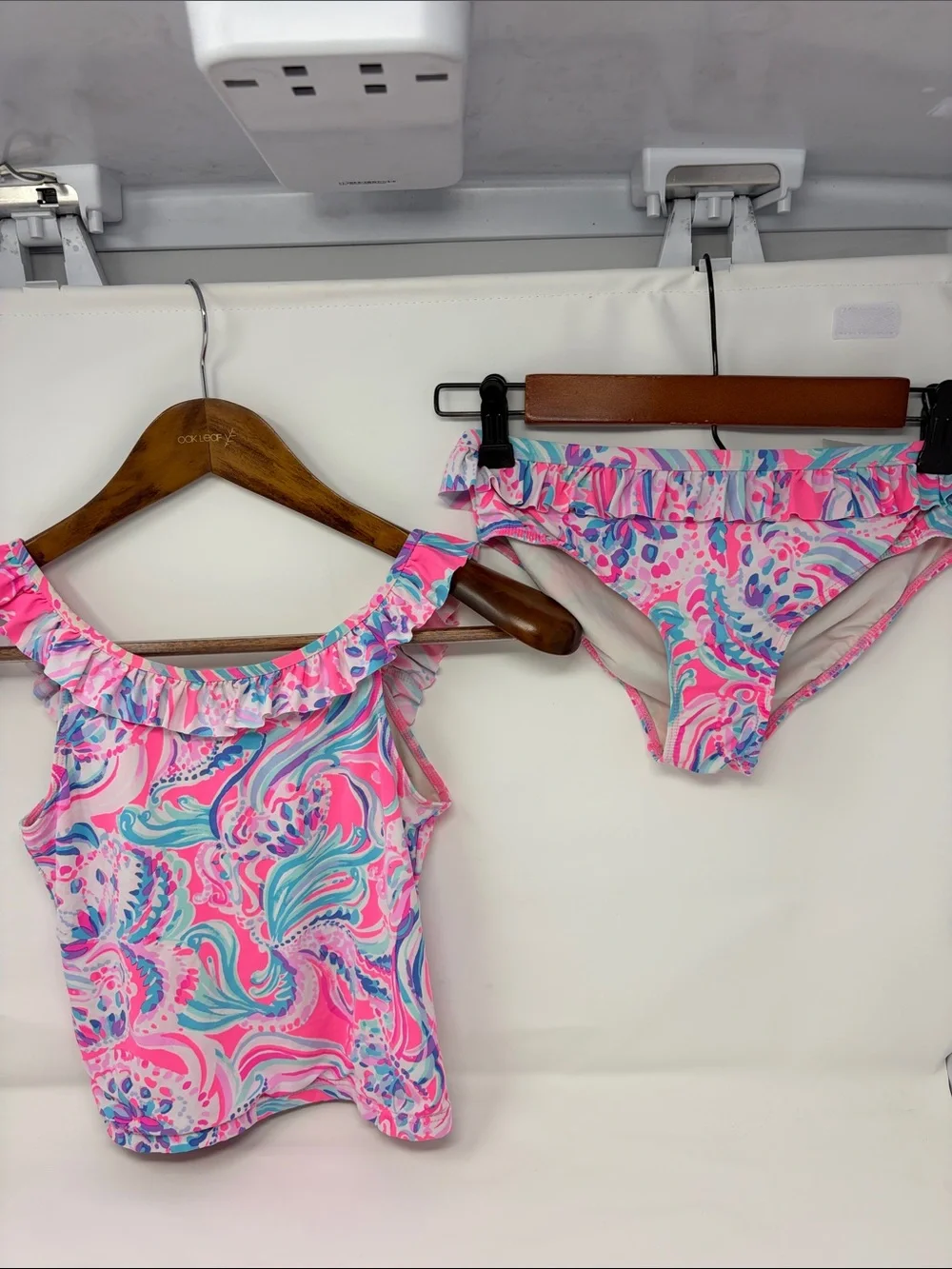 Lilly Pulitzer Girls Pink & Aqua Ruffle Two-Piece Swimsuit Size 10